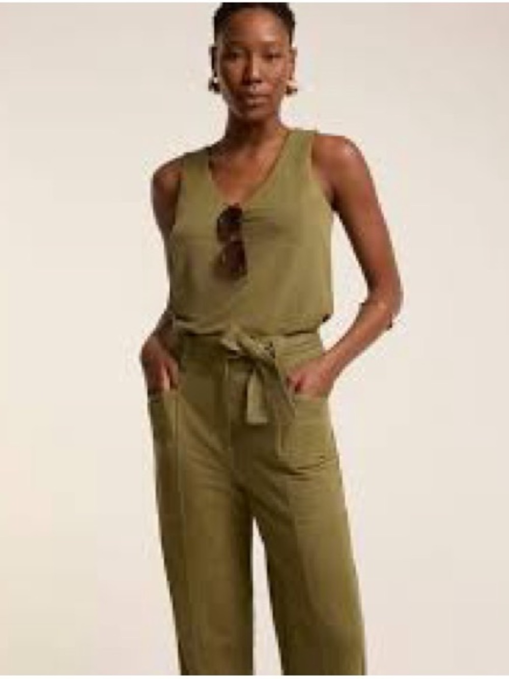 Olive Green 2-Piece Utility Set - Tie Waist Pants & Tank Top